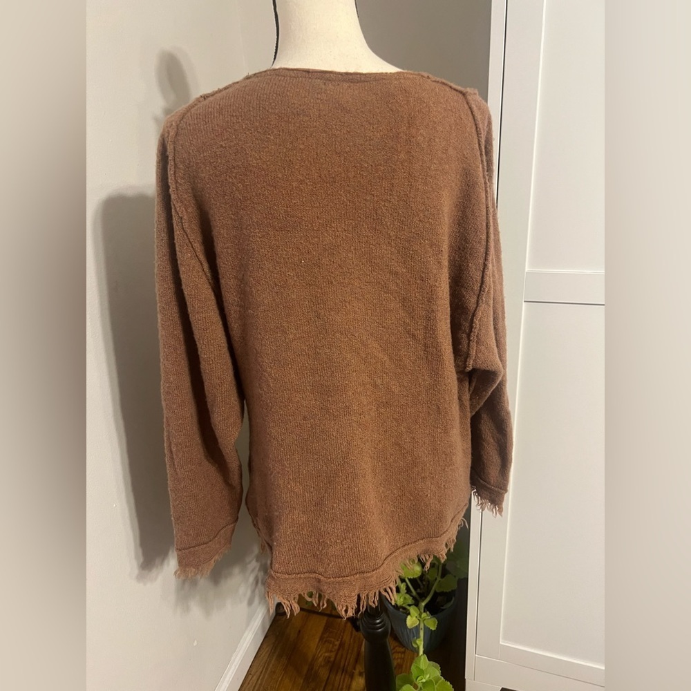Free People Tan V-Neck Sweater with Fringe - Picture 7 of 13